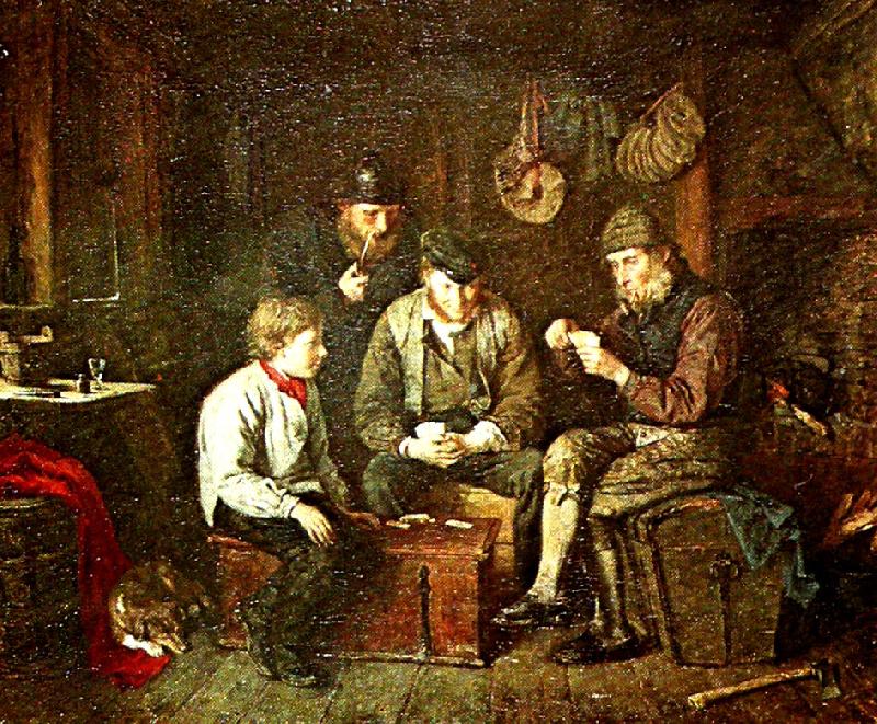 k. e. jansson alandska sjoman spelande kort i en kajuta Spain oil painting art